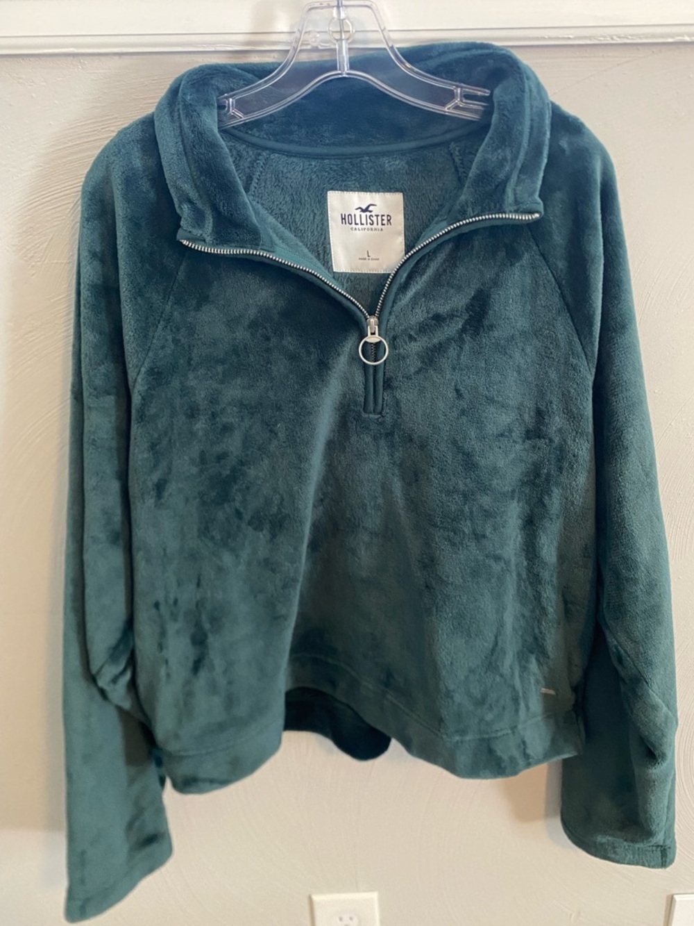 Hollister Women's Plush Quarter-Zip Pullover - Teal Green Size Large